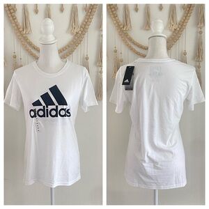Adidas performance tee white athletic shirt climalite black logo medium